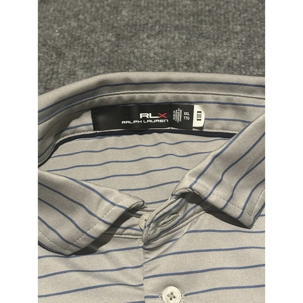 RLX Ralph Lauren Men's XXL Grey Striped Performance Golf Polo Shirt Stretch EUC